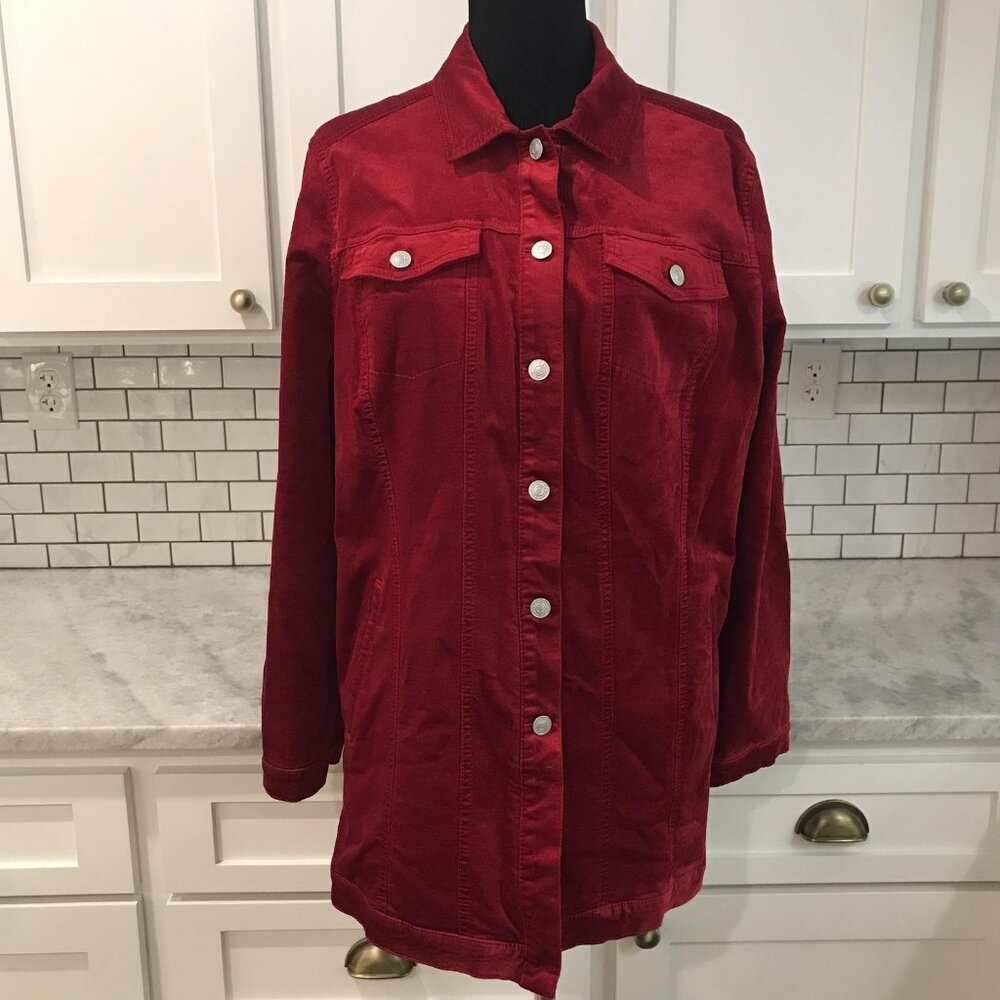 Chico's Jacket Womens 3 Red Size US 16 /18 Trucker Shacket Snap Button Pockets